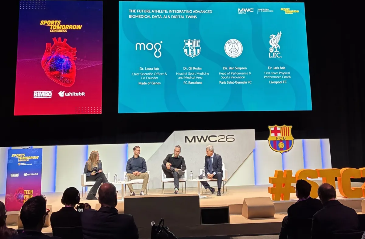 Laura Isus, Jack Ade, Ben Simpson and Gil Rodas at MWC 2026 Sports Tomorrow Congress
